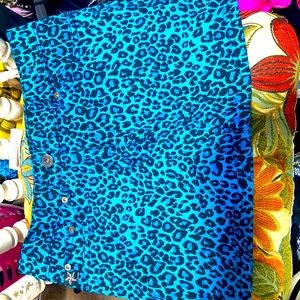 ******SOLD*****     BNWT Darkside turquoise leopard print denim mini skirt